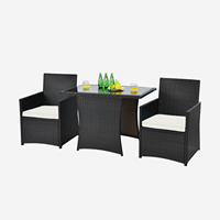 3TLG. Polyrattan Garden Furniture Set 2 armchair 1 side table Glass Top Rattan Furniture Space Saving garden Lounge