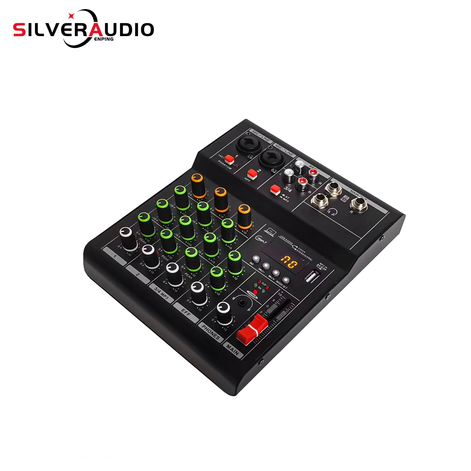 GAX-A4 Professional 4-Channel Mixer Portable Digital Mixer with USB Mixer Crossover Live Singing