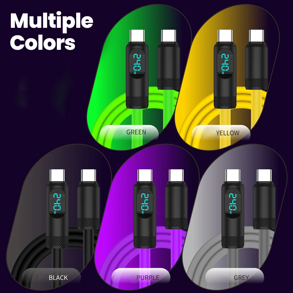 

PD240W Fast Charging Liquid Silicone Cable Digital Display Type C To Type C Cable for iphone 15 16 17 Samsung Huawei Xiaomi