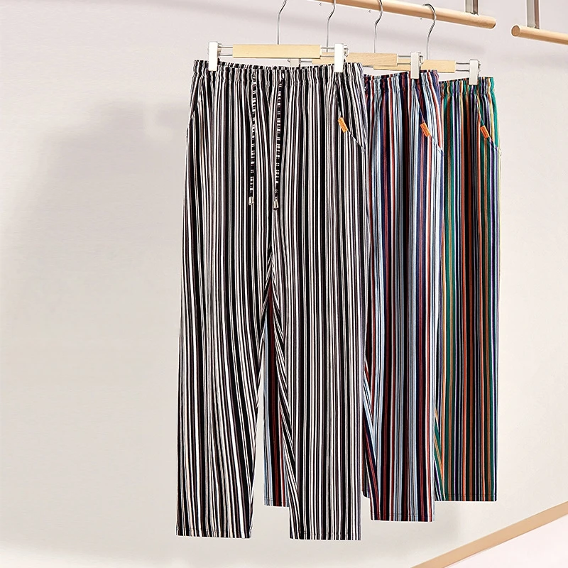 Pantaloni a righe in cotone da uomo nuovi con coulisse lounge pigiameria abbigliamento sportivo casual vestibilità rilassata comodi pantaloni del pigiama da esterno