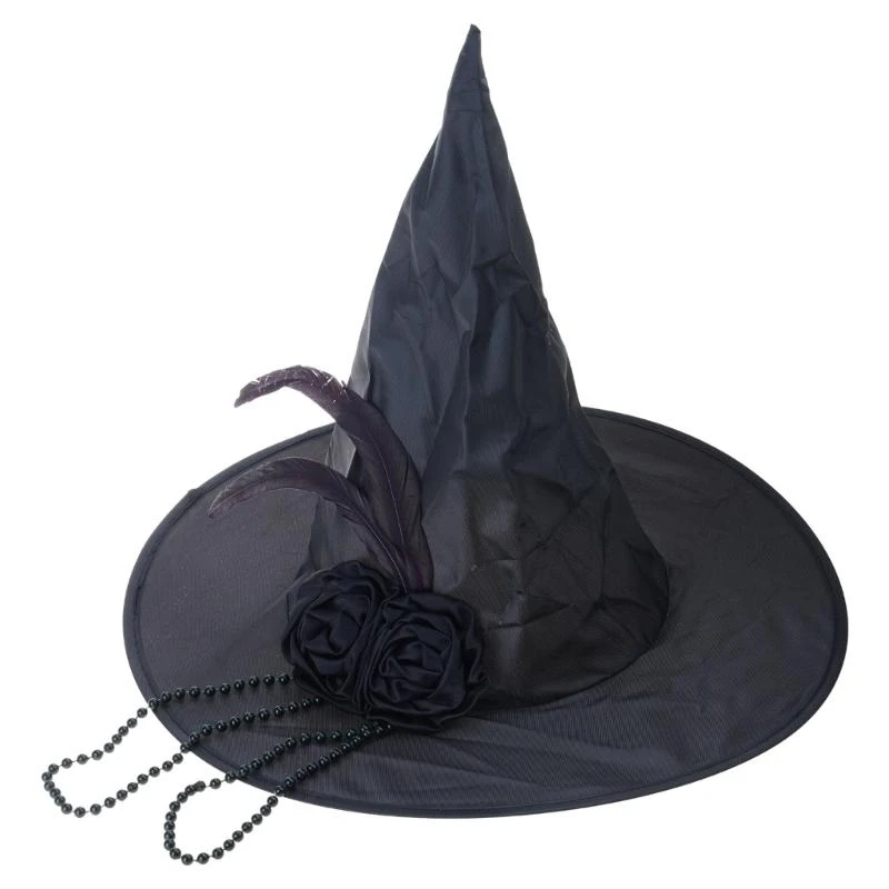 Witch Hat Party Accessory with Chain Roses Delicate Witch Hat