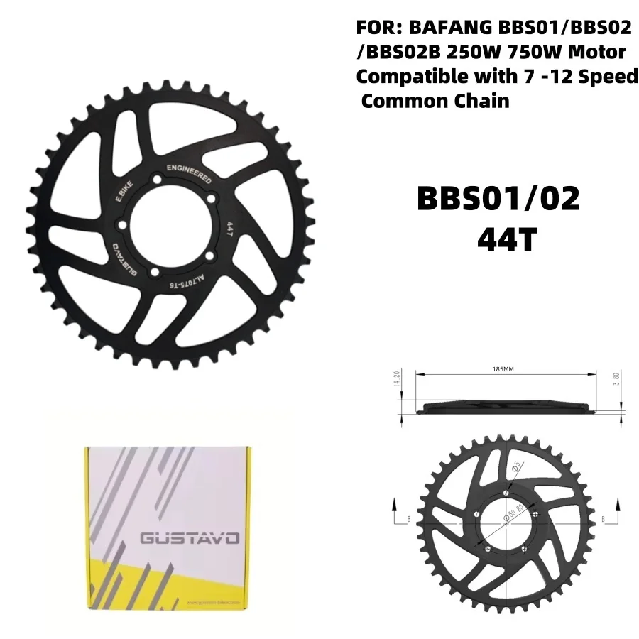 GUSTAVO E-Bike Kettenblatt für BAFANG BBS01 BBS02 Mittelmotor Kettenrad 36/38/40/42/44/46/48/52T Kettenblatt – Detail 14