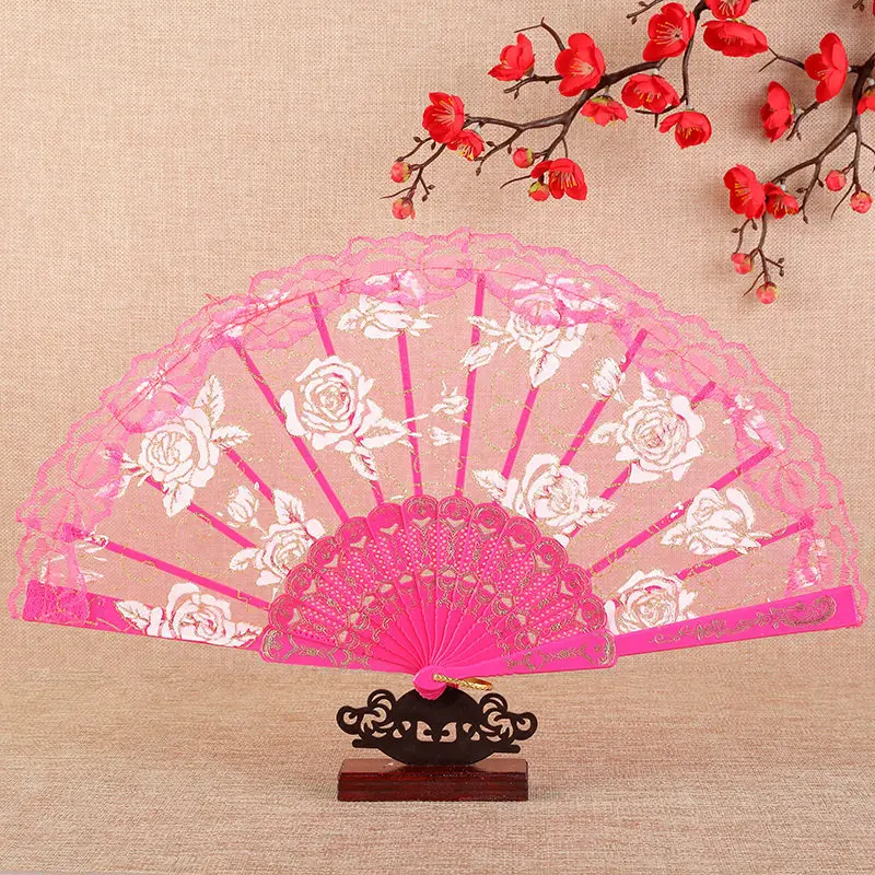 9 inches Lace Fan Women Girl Folding Hand Fan Performance Party Fan Nightclub Bar Music Night Decor Fan