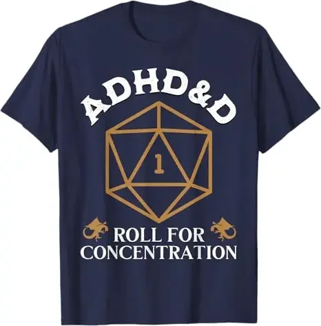 خمر ADHD & D لفة للتركيز DnD الرجال النساء تي شيرت RPGs ألعاب الجرافيك الزي مضحك قائلا المحملة قصيرة الأكمام البلوزات هدية #4