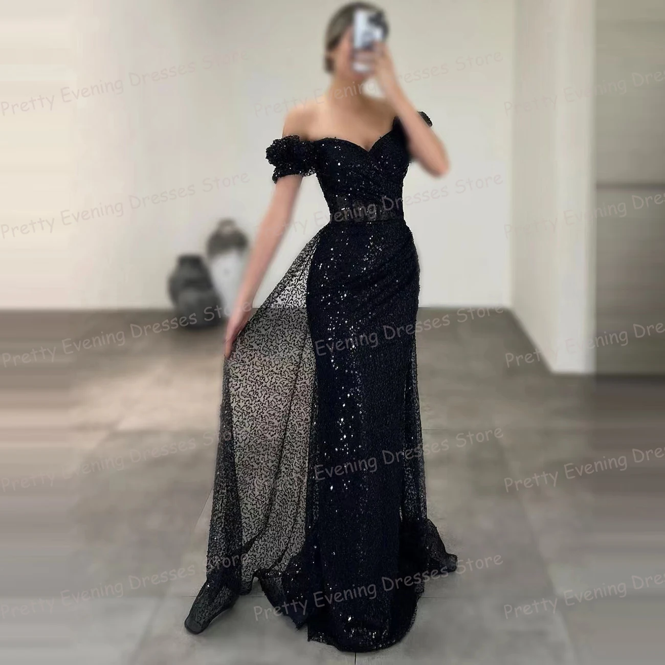 2024 Sparkling Black Evening Dresses Woman's Mermaid Sexy Sequined Sweetheart Off Shoulder Prom Growns Fashion Vestidos De Festa