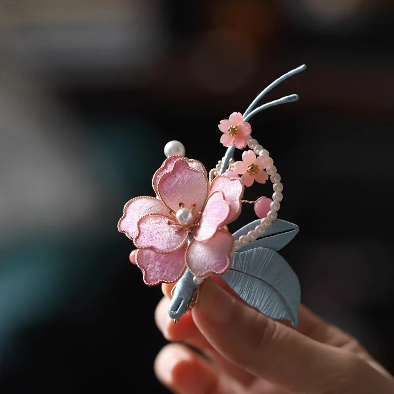 Antique disc hair headgear fairy beauty pink hairpin edge clip side back head Hanfu hair accessories super fairy cheongsam acces