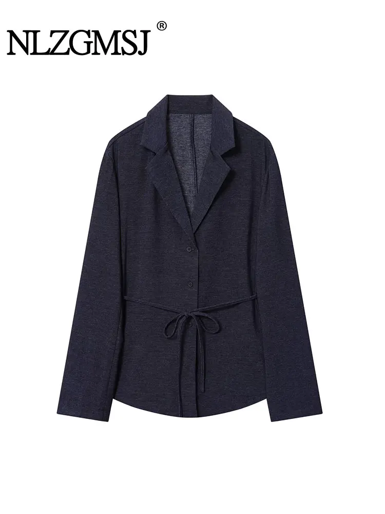 เสื้อผู้หญิงสไตล์ลำลอง NLZGMSJ คอวีผูกเชือก แต่งเข็มขัด แฟชั่นฤดูใบไม้ผลิ/ฤดูใบไม้ร่วง ปี 2025 แขนยาว