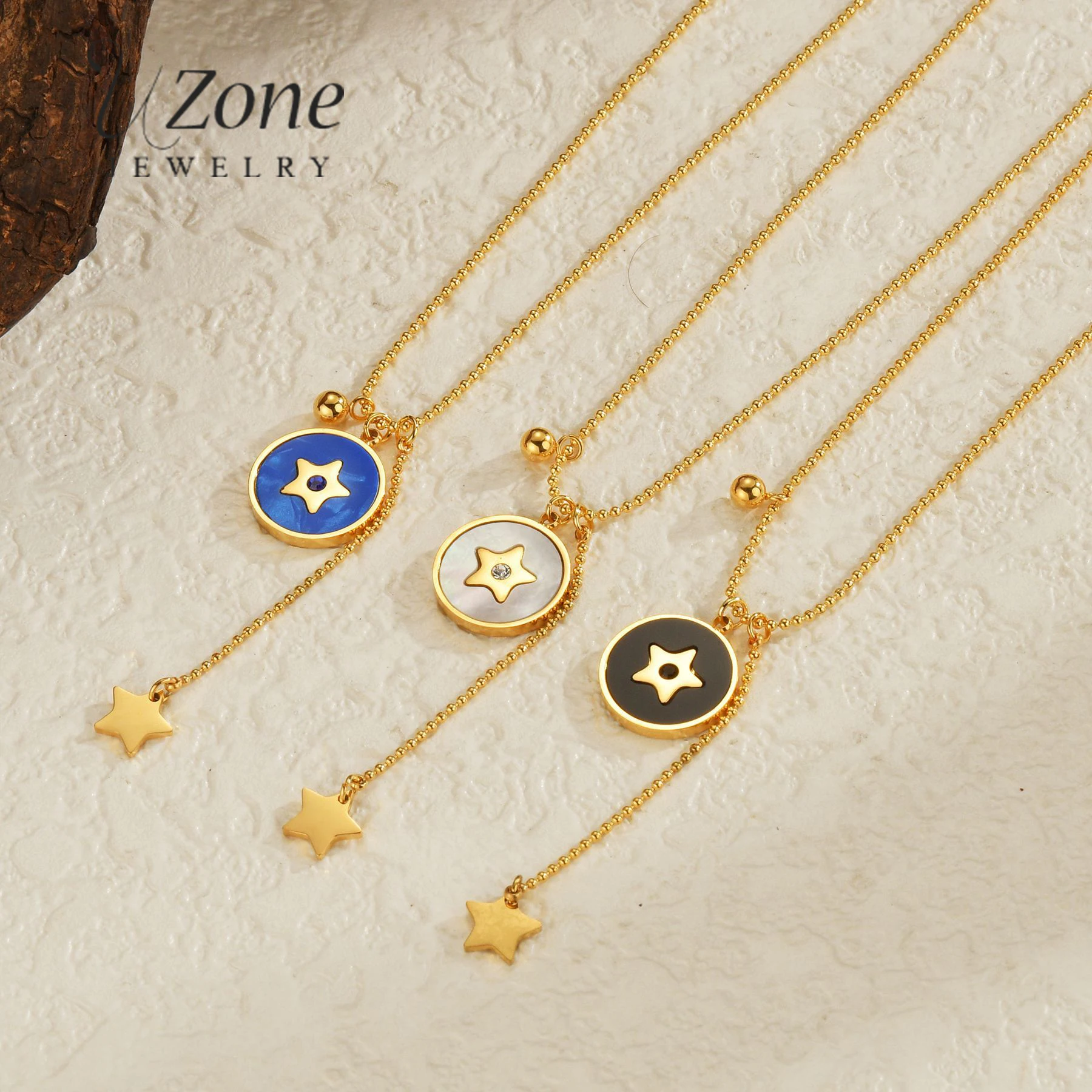 Uzone-Colar Estrela de Aço Inoxidável Borla para Mulheres, Corrente Redonda Frisada, Estrela de Cinco Pontas, Jóias Acessórios para Presente, Novo