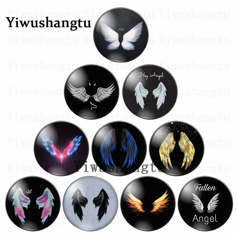Beautiful Angel Wings glowing cool winga lucky 12mm/18mm/20mm/25mm Round photo glass cabochon demo flat back Making findings