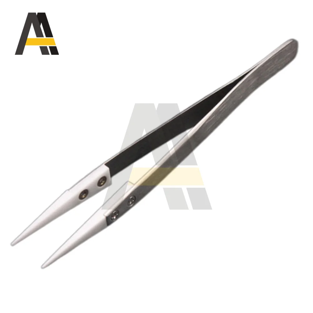 Straight Aimed Ceramic Tweezers for Electronics Soldering with Stainless Steel Hand Tool Precision Tweezer Handle Tweezers