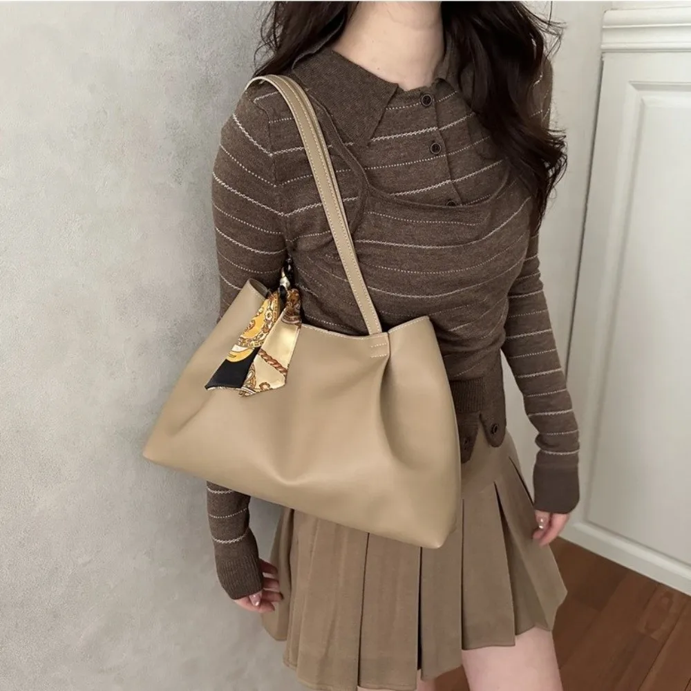 Fashionable Ribbon Design Large Capacity Tote Bag Soft Waterproof PU Shoulder Bag Versatile with Inner Bag Underarm Bag Casual