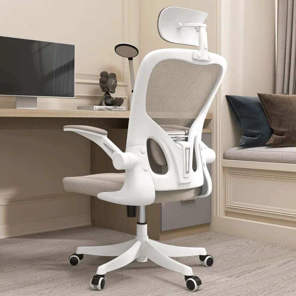 Ergonomic office chair with lumbar support, headrest and flip arm height adjustable swing desk swivel high back office chair