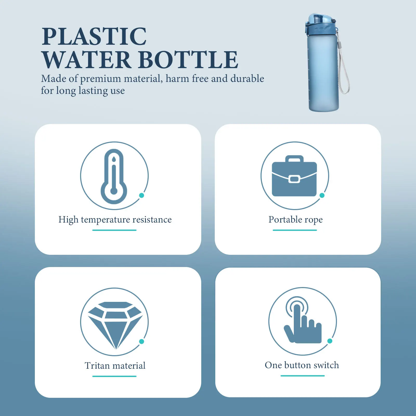 

Portable Sports Water Bottle Large Capacity Fitness Water Holder Unique Design Stable Base Thickened Body Carry Rope for Outdoor