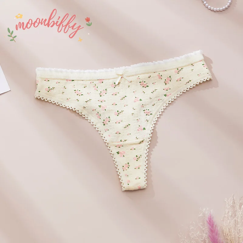 

Модные хлопковые стринги с милым принтом для женщин, мягкое весенне-летнее белье, сексуальное женское нижнее белье с бантом и бантом