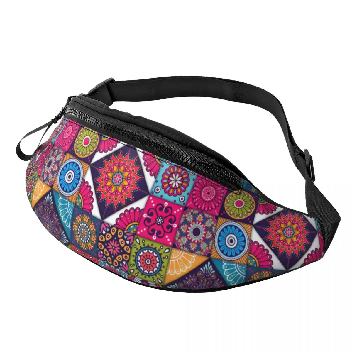 Custom Bohemia Style Ethnic Floral Mandalas Pattern Fanny Pack for Women Men Crossbody Waist Bag Traveling Phone Money Pouch