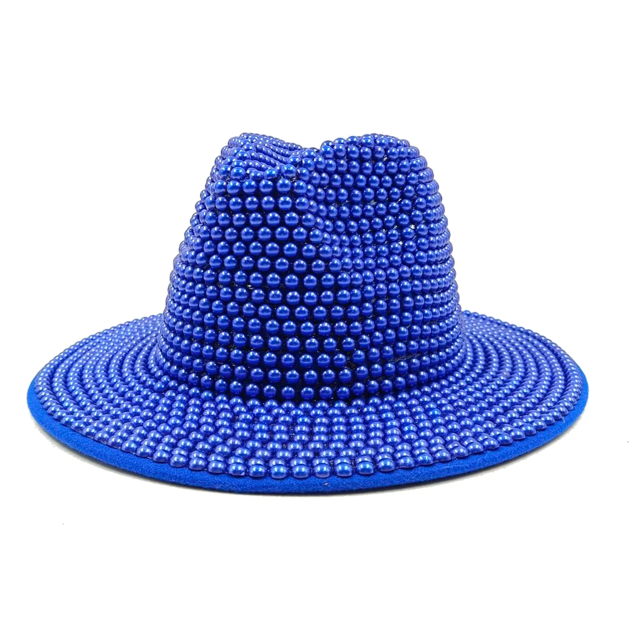 Royal Blue Pearl Fedora Stage Party Hat Men and Women Jazz Fashion Panama Hat Fedora  sombreros