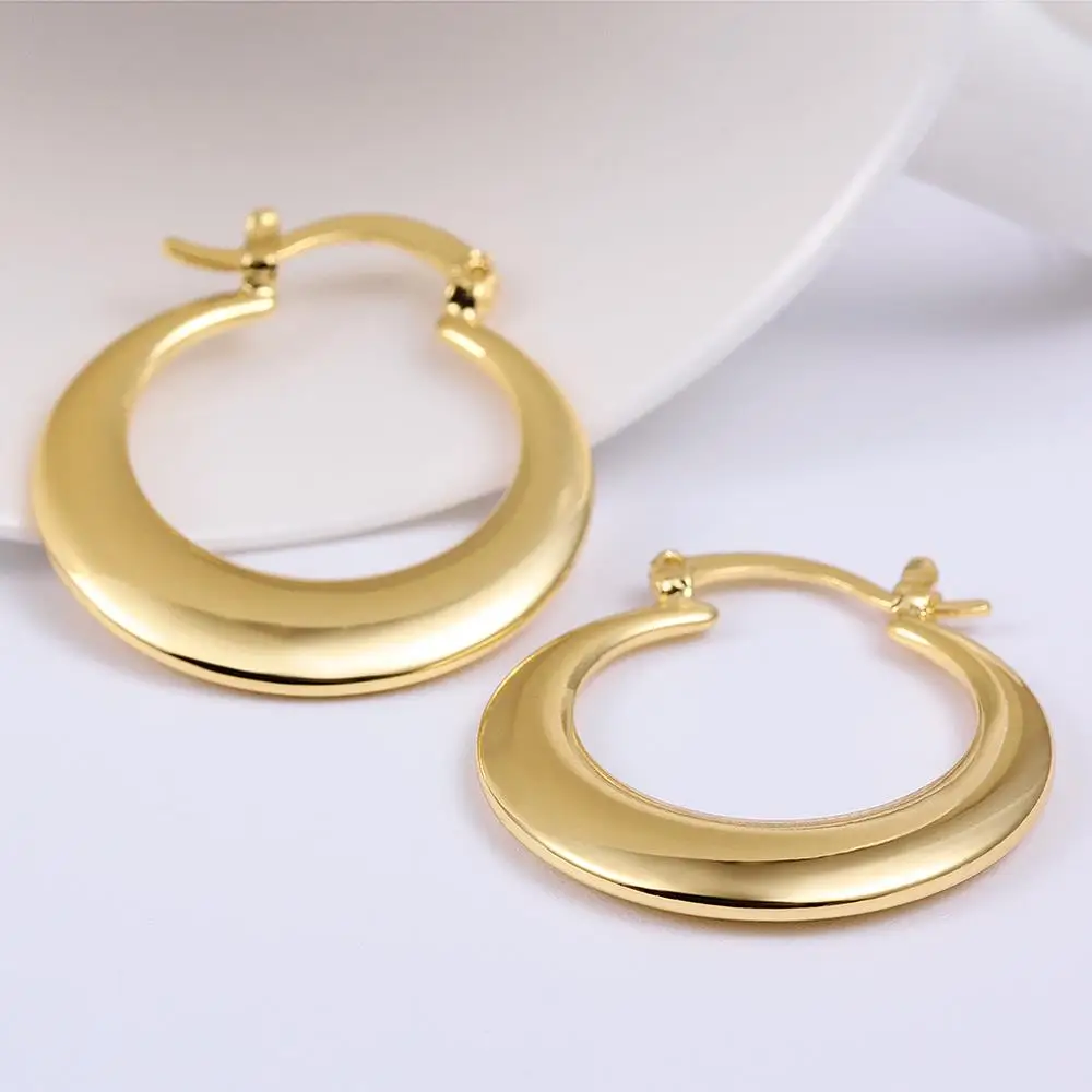 Boucles d'oreilles créoles rondes en argent regardé 925 pour femmes, cadeau de croissant de créativité, bijoux sauvages populaires, azole, mode, chaud, 3cm