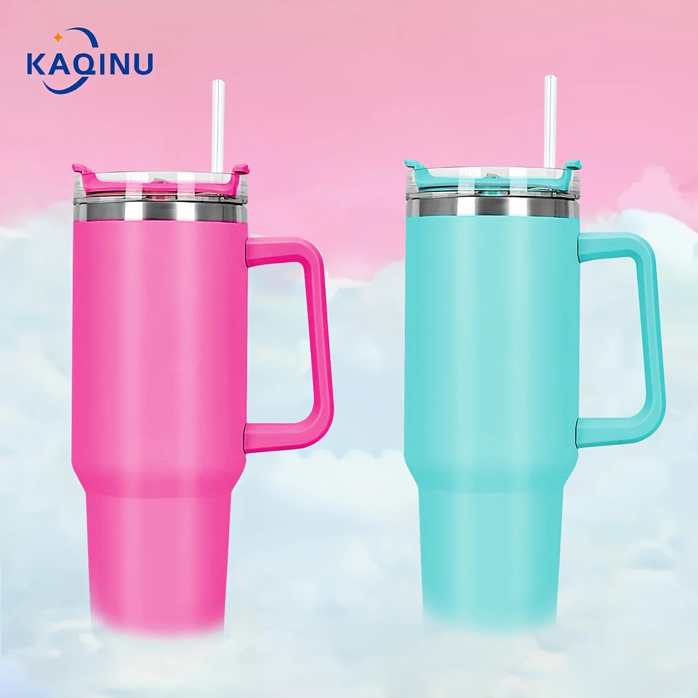 

40oz Stainless Steel Tumbler with Lid & Straw - Insulated, Handle, 24H Cold/10H Hot, Portable for Camping/Hiking/Driving!