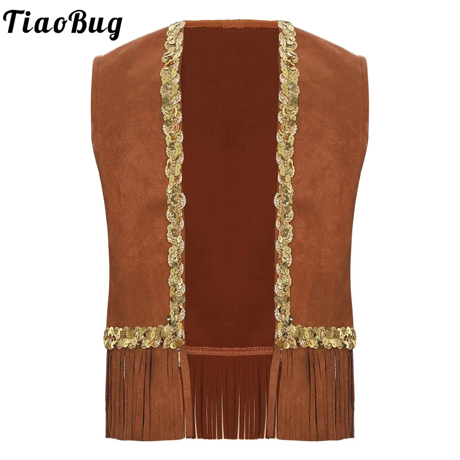 

Kid Girls Boys 70s Disco Hippie Costume Coat for Halloween theme Party Royal Waistcoat Sleeveless Open Front Fringe Adorned Vest
