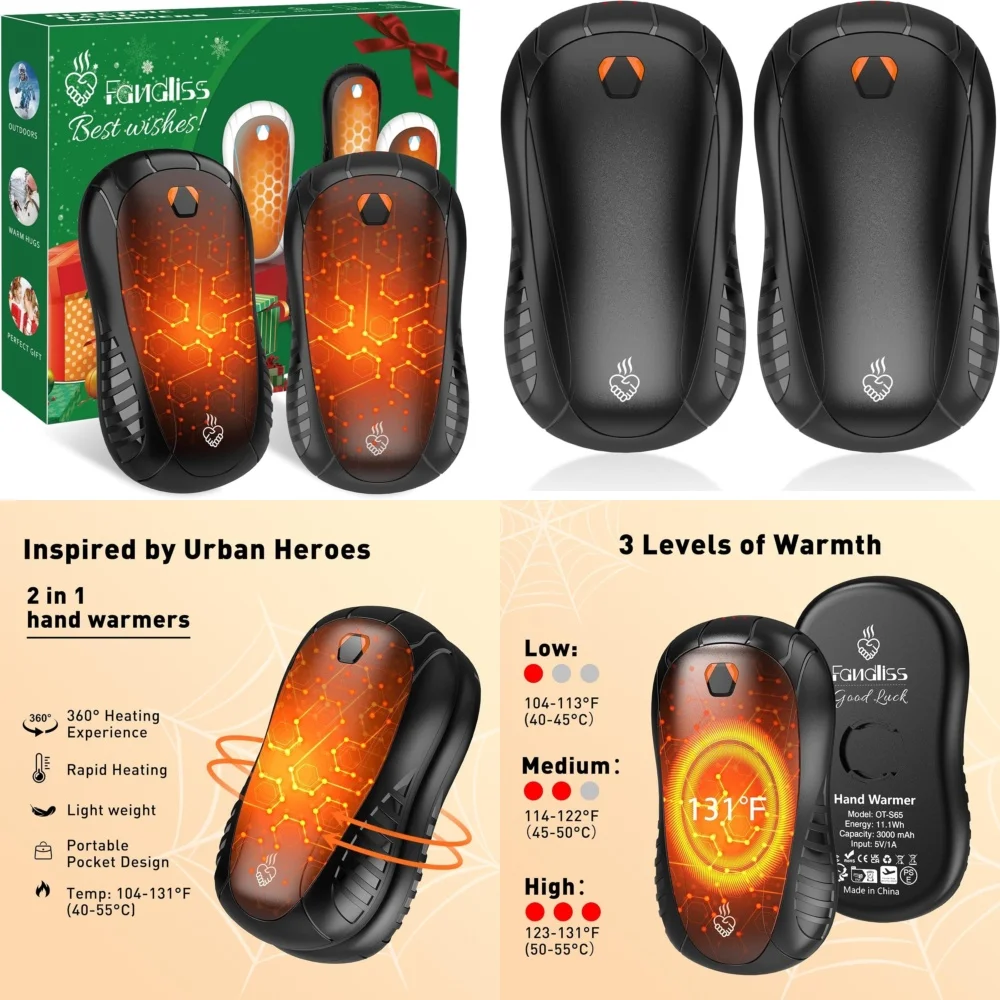 

Hand WarmerRechargeable Hand Warmers 2 Pack 6000mAh Fast Heating Portable Electric Hand Warmers for Outdoor Winter Travel