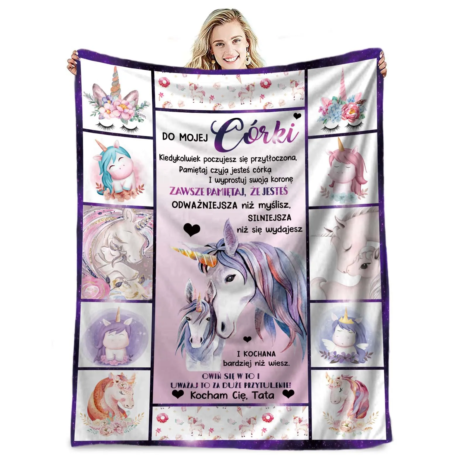 Envelope Unicorn blanket Plaid Blanket Polish Winter Christmas Gift Idea Message Sheet Letter For My Daughter