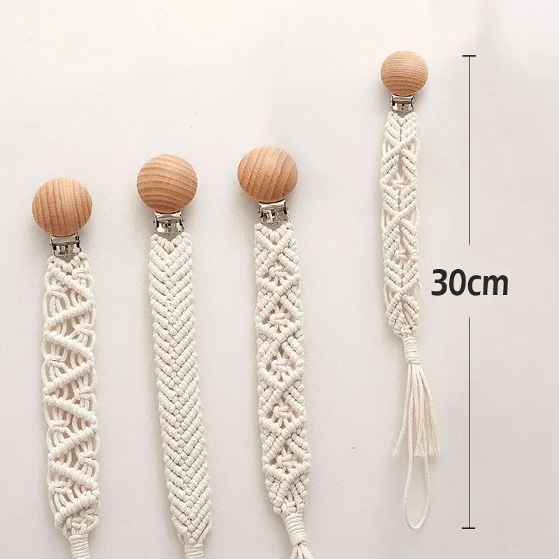 Vintage simples crochê chupeta corrente para recém-nascido dentição chupeta mastigar manequim clipes feitos à mão bebê algodão borla chupeta