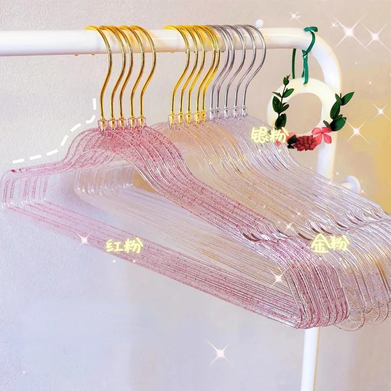 5 Pcs Transparent Glitter Hanger Little Red Book Recommendation Ins Style Fairy Household Hanger Girlish Style Non-Slip Hanger