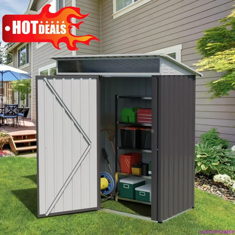 

Customizable-5 X 3 X 6 FT Outdoor Storage Shed Clearance, Metal Garden Shed With Large Window And Lockable Door, Anti-Corrosion