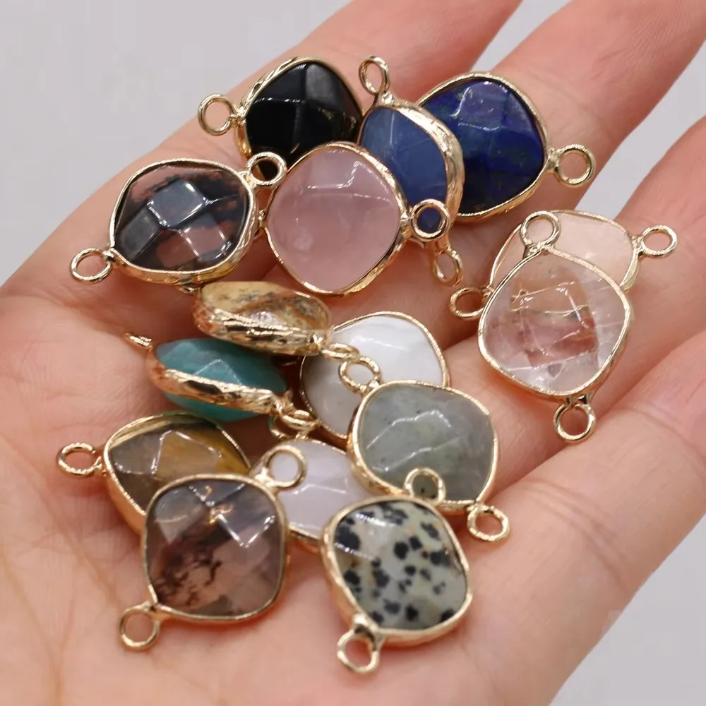 3pc Natural Stone Connectors Rhombus Shape Faceted Reiki Crystal Agate Stone for Jewelry Making Supplies DIY Necklace Bracelet