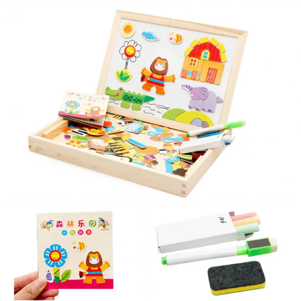 2-in-1 Magnetic Puzzle Educational Wooden Magnetic Puzzle Board for Kids Double-sided Drawing Tablet with Learning Matching Toy