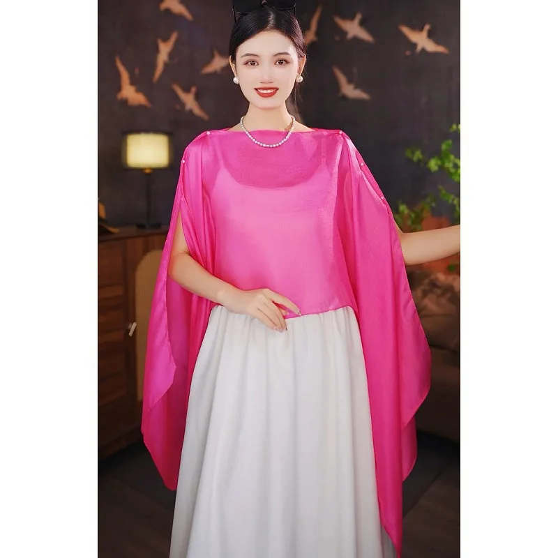 Summer Cloak solid color sunscreen shawl fashion versatile pullover silk scarf travel vacation air-conditioned shirt women Cape