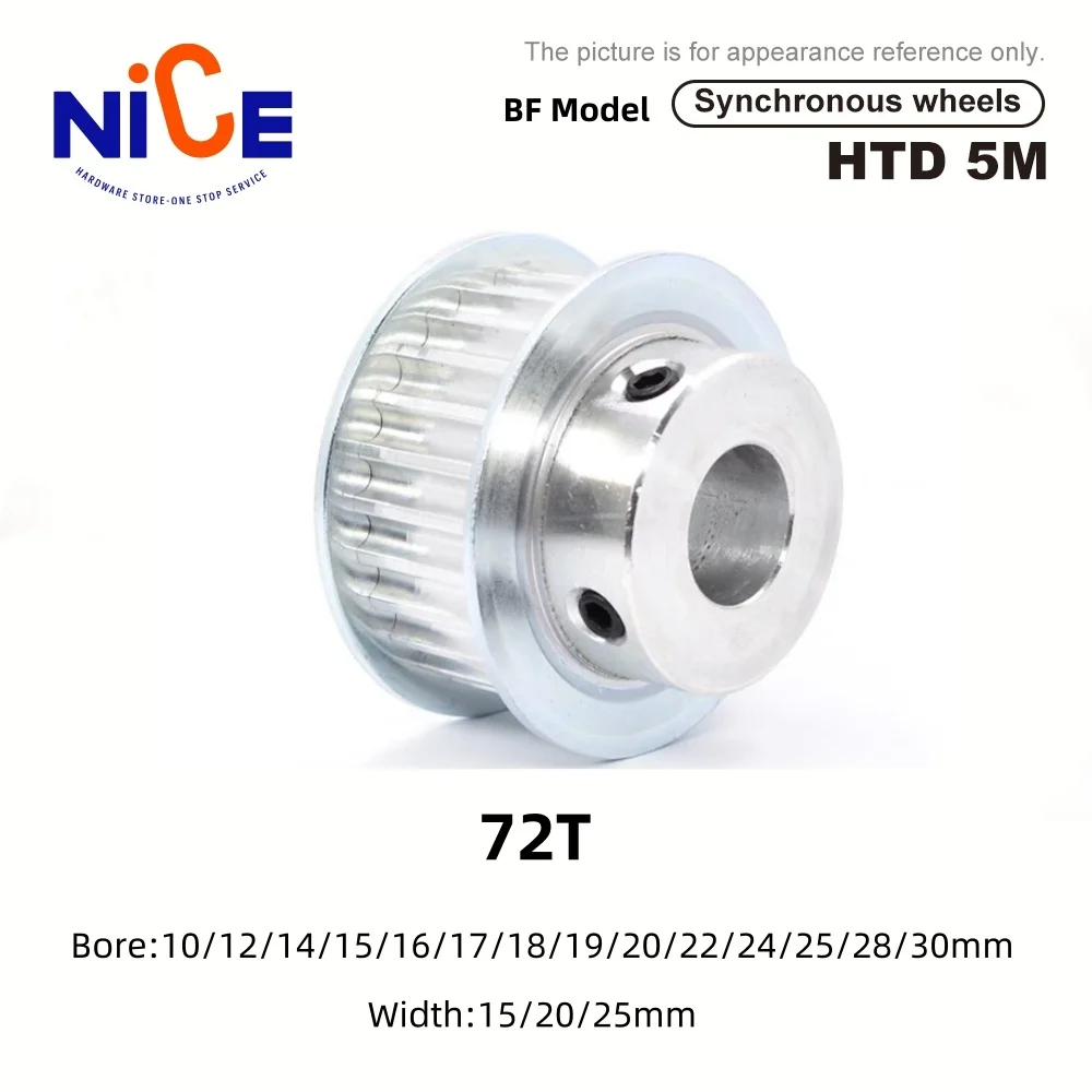 HTD 5M 72 ฟัน BF ประเภท Timing รอก BORE 10/12/14/15/16/17/18/19/20...30 มม.สําหรับ 15/20/25 มม.ความกว้างเข็มขัดใน Linear Pulley 5GT