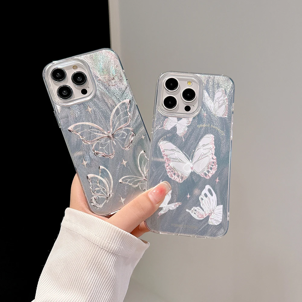 

Cute Beautiful Butterfly Phone Case for Samsung Galaxy S24 S23 Ultra Plus 5G S21 FE Feather Texture Hard Cover