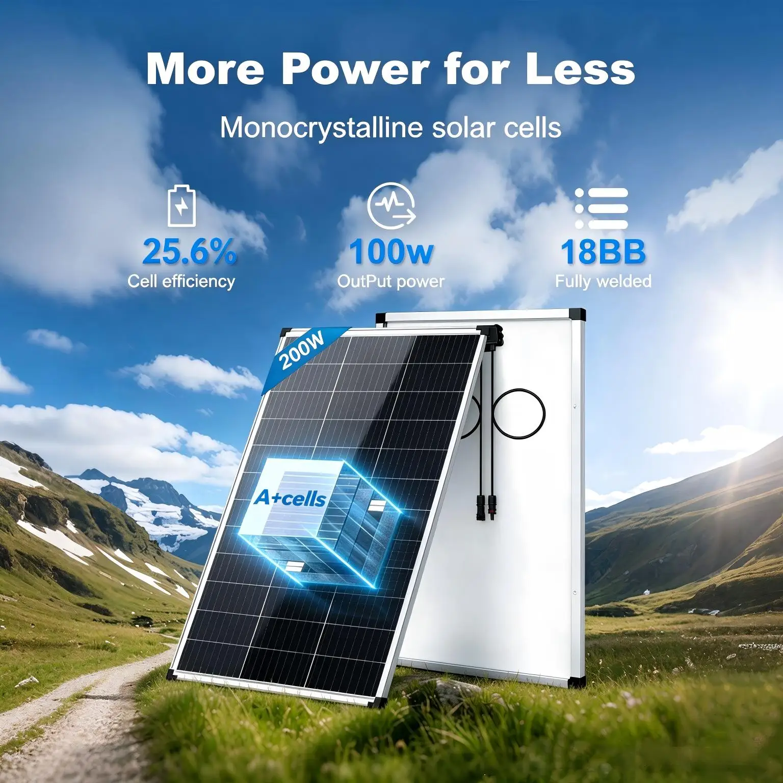 AeternaSol Silver N-Type A+ Solar Panel 18BB Full-Soldering, IP68 Waterproof, 20A Anti-Reflow, MC4 Connector, 1.2mm Aluminum Frame, EL Tested, for RV Rooftop Marine Farm Off-Grid