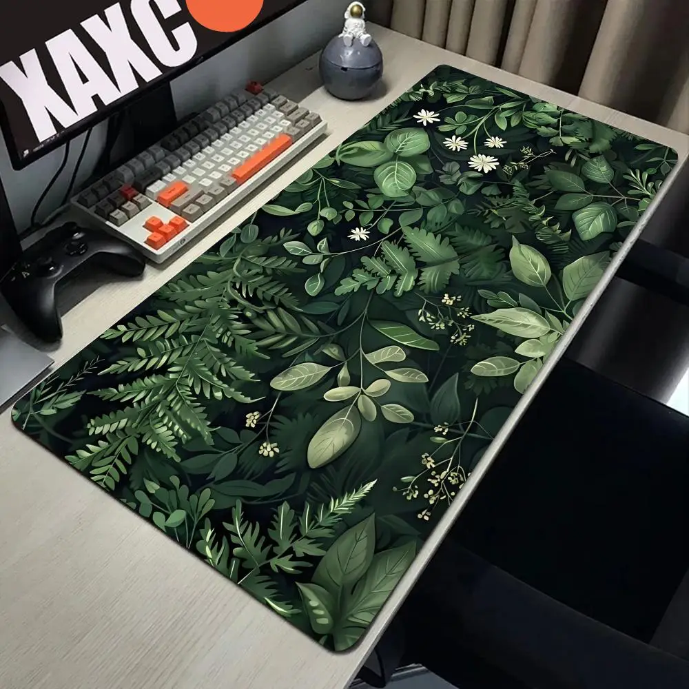 Forest Gaming Mouse Pad Vintage Floral Green Leaves Aesthetic Large Gaming Mousepad Gamer Desk Mat Nature Inspired Desk Mat