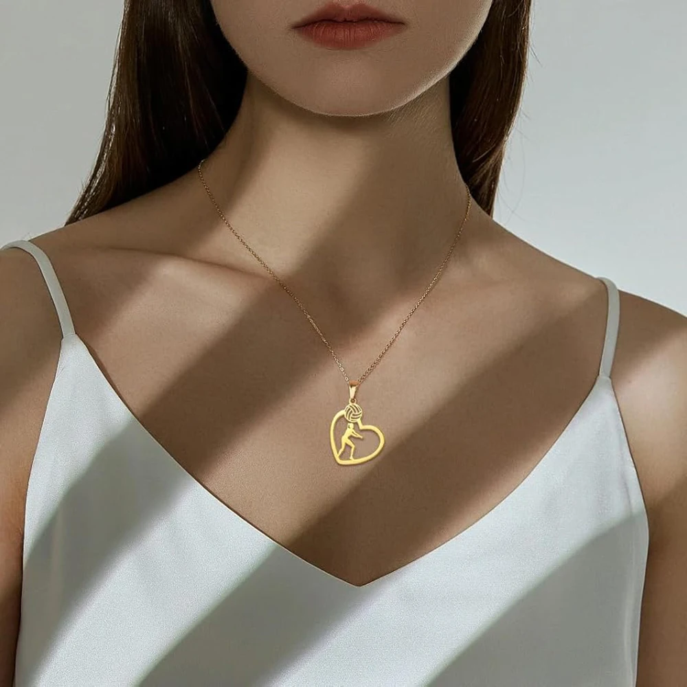 Unift Volleyball Girl in Heart Necklaces for Women Player Fan Stainless Steel Pendant Neck Chain Fashion Geometry Sport Jewelry