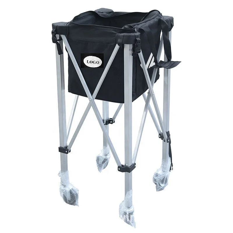 عربة كرة تنس متعددة محمولة قابلة للطي بشعار مخصص عربة تنس مع عجلات سلة عربة تدريب التنس