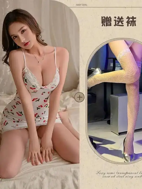 Sexy 2025, neues V-Ausschnitt, rückenfrei, Kirsche, bedruckt, Spitze, Spleißen, Schlinge, Kleid, Frauen, Cinching, Taille, Wickel, Hüfte, schlankes kurzes Kleid, YBLM