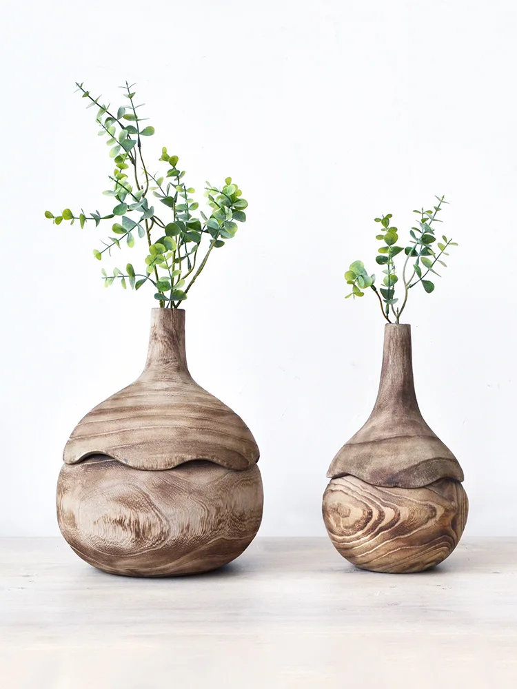 

Light luxury wooden vase ornament, modern living room decoration Nordic dining table flower vase creative decoration