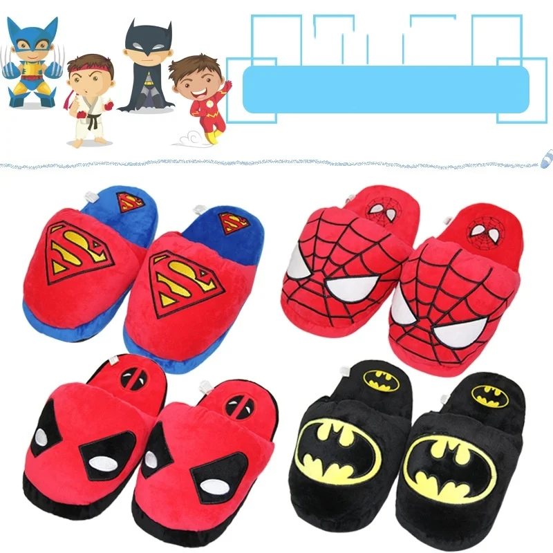 Marvel Spiderman Cartoon Shoes Batman Plush Slippers Cosplay Anime Warm Half Shoes Indoor Floor Homewear Shoes Party Gift