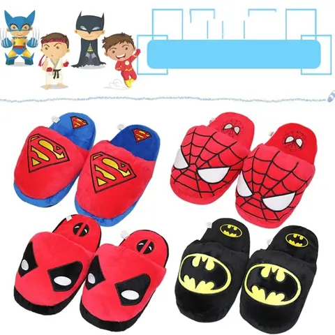 Marvel Spiderman Cartoon Shoes Batman Plush Slippers Cosplay Anime Warm Half Shoes Indoor Floor Homewear Shoes Party Gift