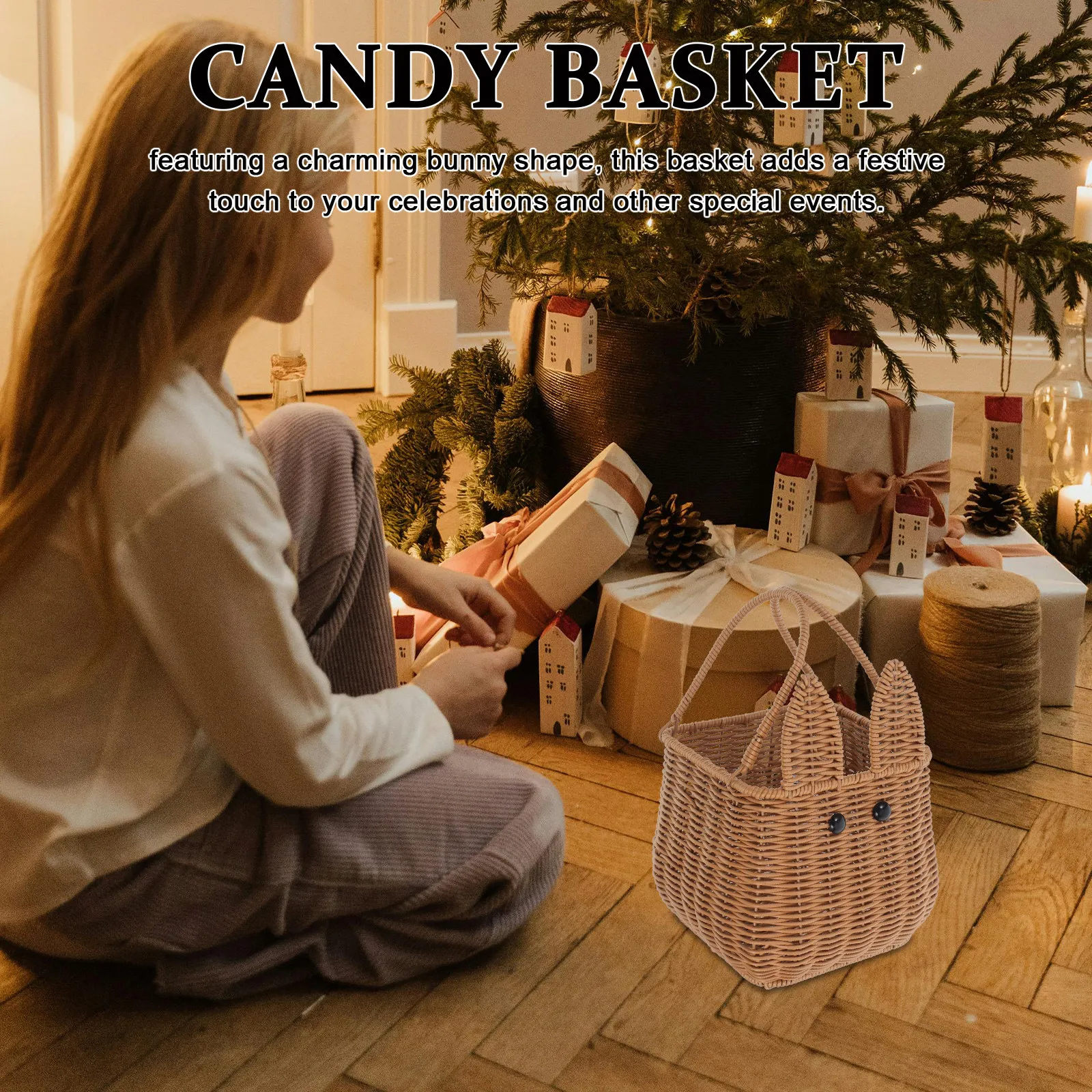 

Easter Bunny Basket Imitation Rattan Large Capacity Woven Candy Storage Basket Wedding Present Photography Prop Holiday Decor