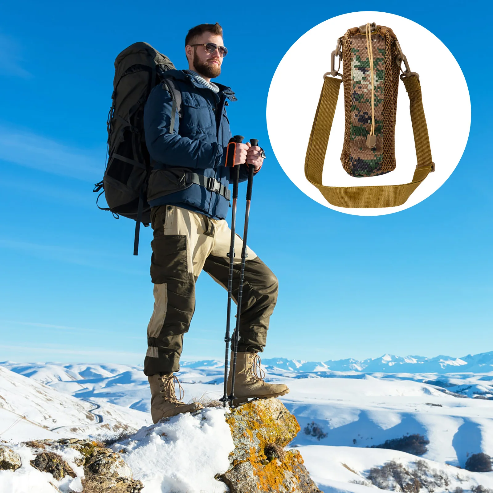 

Water Bottle Bag Portable Nylon Carrier Hiking Camping Strong Strap Adjustable Buckle Sports Pouch Insulated Cover Lightweight