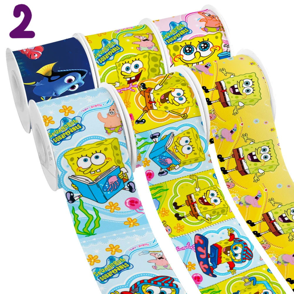 Cartoon Design SpongeBob Printed Grosgrain Ribbon for Cheer Bows DIY Girl Headwear Hair Bows 10yards Satin Ribbon