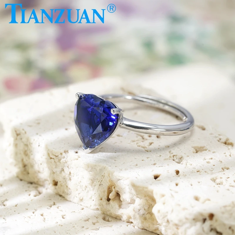 

10mm Heart Ring Lab Grown Ruby and Sapphire Ring Adjustable 925 Sterling Silver Ring Party Anniversary Jewelry