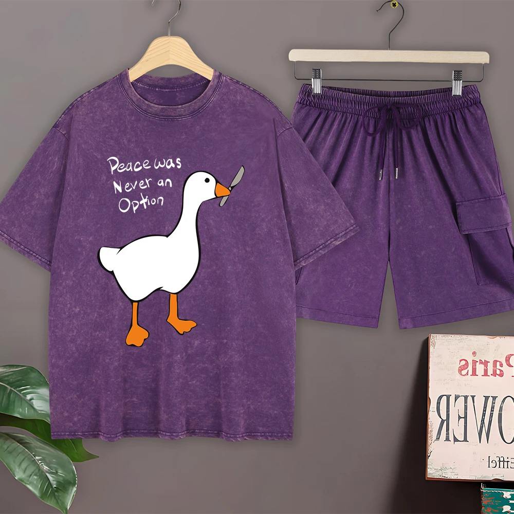 

Комплект мужских летних футболок и шорт: футболка оверсайз с круглым вырезом и шорты карго из хлопка с эффектом потертости — «Мир никогда не был возможностью»