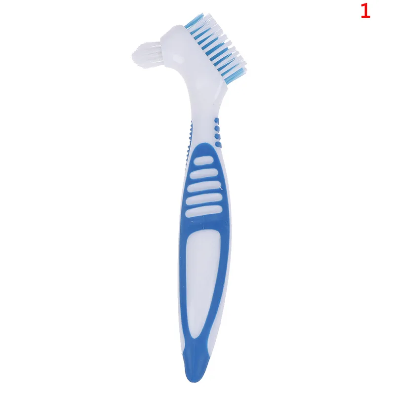 Multi-Layered Bristles Denture Cleaning False Teeth Brush Oral Care Non-slip Ergonomic Rubber Handle Dual Heads Antibacterial