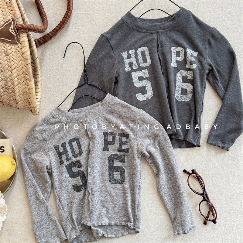 

2025 Autumn New Children Long Sleeve T Shirts Cotton Girls Letter Print Bottoming Shirts Toddler Boys Casual Tees Kids Clothes