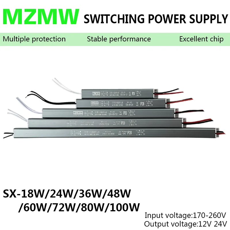 Sterownik LED 18W 24W 36W 48W 60W 72W 80W 110W 170-260V AC/DC 12V 24V Ultracienki zasilacz impulsowy Adapter oświetlenia Listwa oświetleniowa