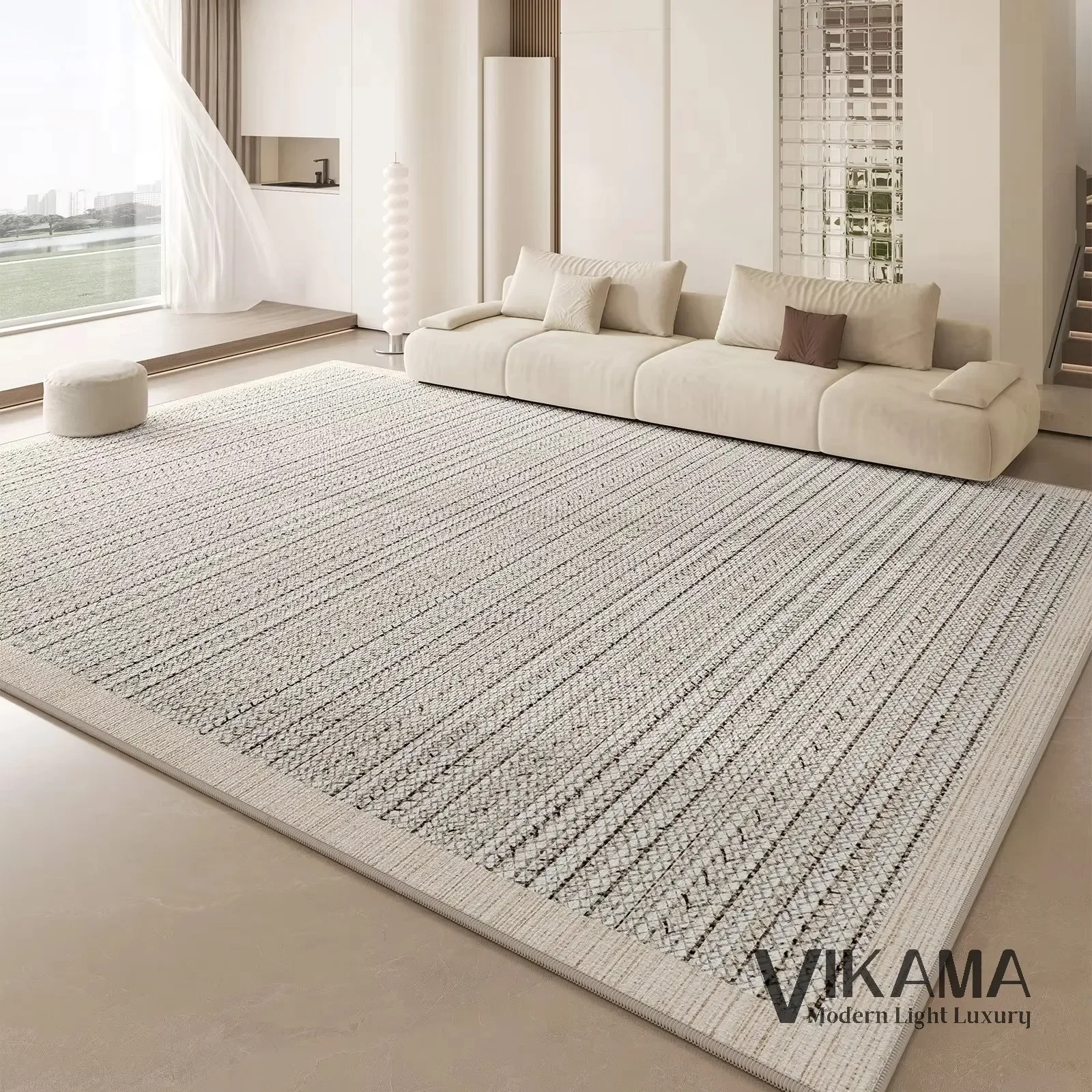 VIKAMA Tapijt Woonkamer Licht Luxe Deluxe Crème Wabi-Sabi Thuis Slaapkamer Bed Absorberende Vuilafstotende Mat Woondecoratie